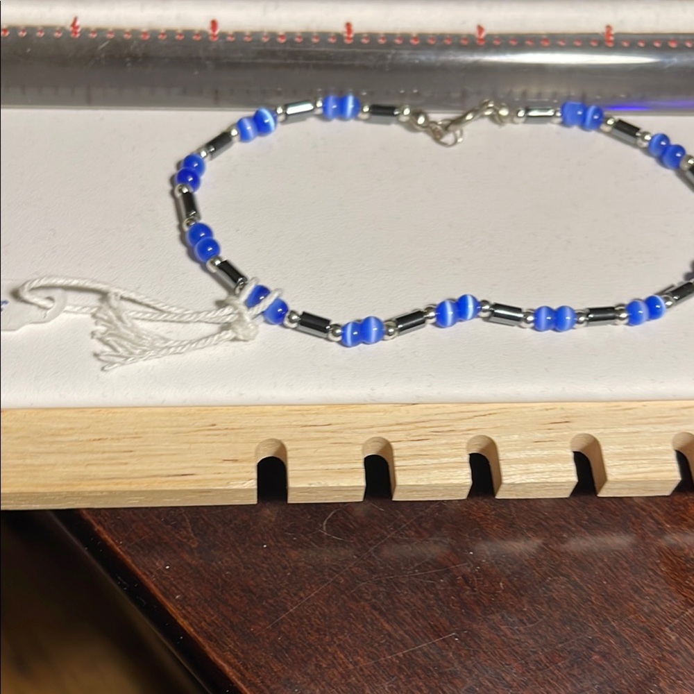 Blue and Silver Beaded anklet Bracelet